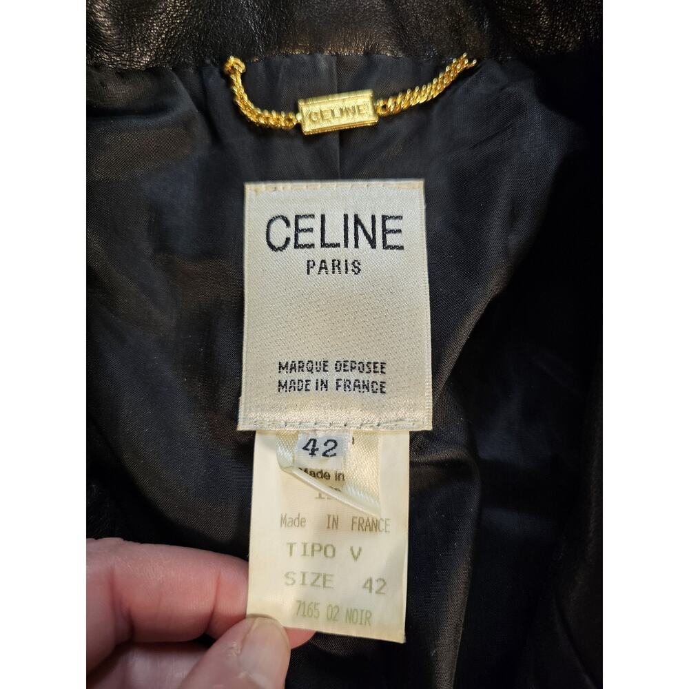 Celine Paris Vintage Wool Mohair Leather Blazer Women's Size 42 Authenticated - Picture 6 of 12